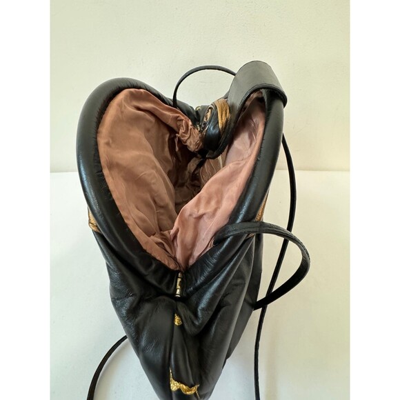 VINTAGE ART DECO/RETRO BLACK AND COPPER FLOWER HINGED SHOULDER BAG - Picture 3 of 6